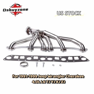 Para 1991-1999 Jeep Wrangler Cherokee 4.0L cabeçalho de aço inoxidável polido TJ YJ XJ ZJ - Imagem 1 de 4