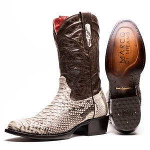 NUEVO Marco Milano Western Botas de Vaquero Zapatos Cuero Pitón Genuino Beige EE. UU. - Imagen 1 de 4