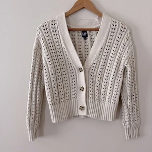 GAP Häkel Strickjacke weiche Baumwolle Langarm creme Gr. S - Bild 1 von 9
