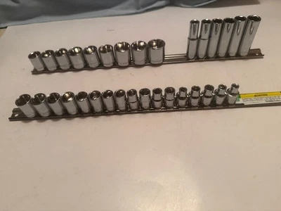 NEW Craftsman 3/8" DRIVE 32 PC METRIC & SAE 6 POINT DEEP & STD SOCKET SET + RAIL - Image 1 of 4