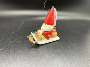 Crate and Barrel Porcelain Gnome On Sled Christmas Hanging Ornament. New - Picture 1 of 4