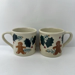 Vintage Hartstone Gingerbread Man and Holly Stoneware Mugs Set of 2 USA 1982 - Picture 1 of 13