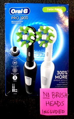 Oral-B Pro 1000 аккумуляторная электрическая зубная щетка двойная упаковка - БЕЗ НАСАДОК - Изображение 1 из 2