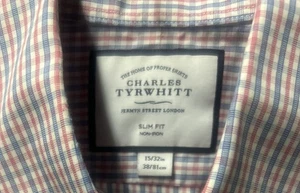 Charles Tyrwhitt Camicia Uomo 15-32 Blu, Bianco e Rosa 100% Cotone Slim Fit Usato in Ottime Condizioni - Foto 1 di 9