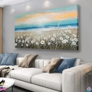 Blau und Weiß Ozean Wandkunst 20x40" Modern Blumendekor für Zuhause & Büro - Bild 1 von 6