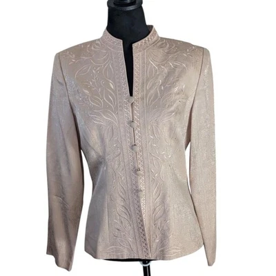 Chaqueta ADRIANNA PAPELL 100% Seda Bordada 6 Rosa Cóctel Blazer Foto 1 de 4