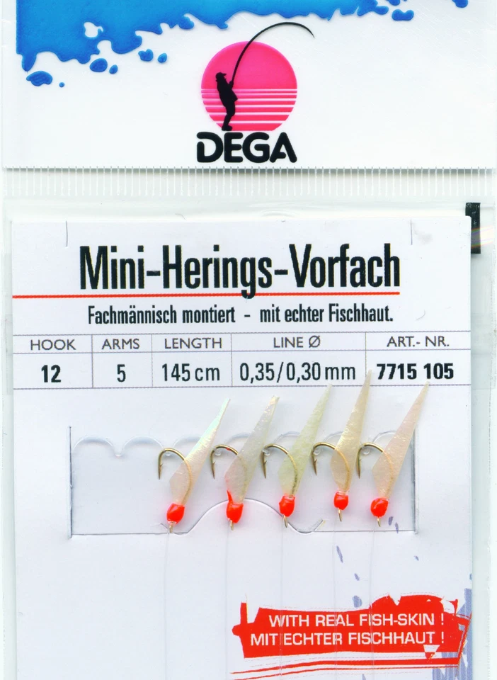 DEGA Heringsvorfach MINI echte Fischhaut 5 Haken #12 Heringspaternoster - Bild 1 von 1
