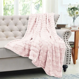 Luxury Striped Faux Mink Fur Throw Blanket – Ultra Soft & Cozy for Couch or Bed - Picture 1 of 343