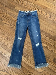 NWT RISEN Women's BLUE Stretch Denim FRAYED HEM Straight Leg HIGH-RISE Jeans 25 - Picture 1 of 4