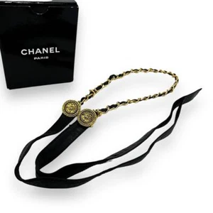 Chanel Chain Belt Coco Mark Coin Ribbon Vintage Leather Motif Gold w/Box - Picture 1 of 7