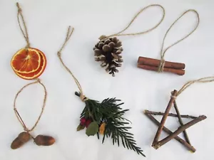 6 Natural Sustainable Eco Friendly Organic Xmas Christmas Tree Decorations Set - Picture 1 of 8