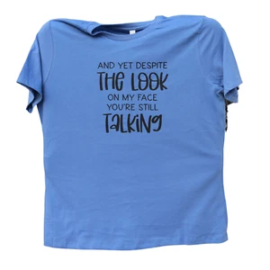 Gildan & Bella Canvas Damen T-Shirt XL blau lila lustiger Spruch - Bild 1 von 13