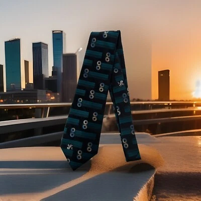 Don Loper Beverly Hills Teal and Black Men's Abstract Silk Tie 56” x 4” - Image 1 of 4