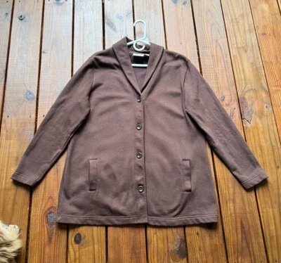 Denim & Co. women's L dark chocolate brown button v-neck collar cardigan sweater - Image 1 of 4