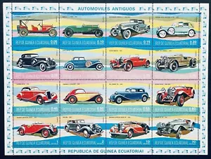EQATORIAL GUINEA ANTIQUE AUTOMOBILES STAMPS SHEET MNH 1974 CAR BENTLEY JAGUAR - Picture 1 of 1
