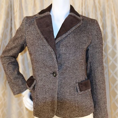 Nuevo Abrigo Chaqueta Mujer TALBOTS Marrón Heritage Terciopelo Espiga Lana Talla 4P Foto 1 de 4