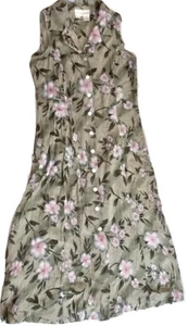 Sage Green Floral Button Up 90s Y2K Women's Dress Size 12P  - Picture 1 of 3