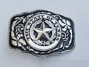 Hebilla de cinturón The Great State Of Texas - Acabado estrella plateado hebilla de 3,50" X 2,50" - Imagen 1 de 2