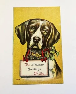 1911 Christmas Postcard ~ Dog With Holly - Picture 1 of 2