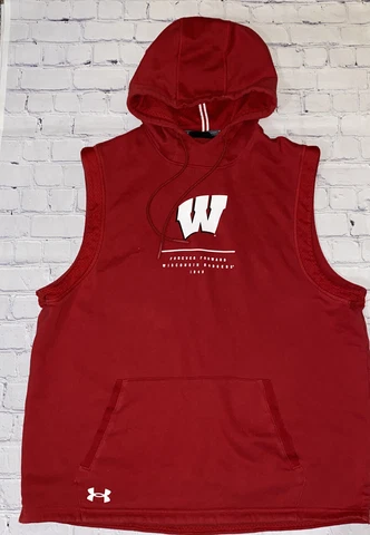 Wisconsin Badgers Under Armour Loose Sleeveless Hoodie Shirt Men's Large Cover