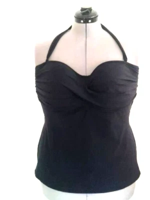 NOVO J.CREW Feminino Tankini Top Halter Roupa de Banho Tamanho XL Sliming Chic & Confortável Preto - Imagem 1 de 4