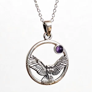 Owl Moon Amethyst Pendant Necklace 925 Sterling Silver 18" Chain Boxed Jewellery - Picture 1 of 12