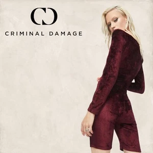 Criminal Damage Damen Sweetheart Samt Unitard, Bordeaux Größe M UK 10/12 - Bild 1 von 8