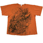 Vtg Y2k Cybergoth Shirt Lion Fight Gothic T-Shirt XL Burnt Orange Graphic Print