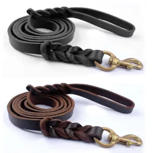 More details for genuine leather braided dog lead heavy duty walking training leash medium large