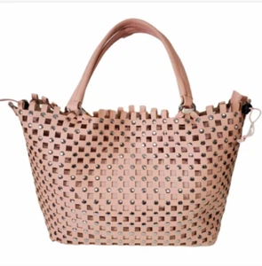 Pink Studded Tote Shoulder Bag Purse Handbag Tote large faux leather Laser Cut - Picture 1 of 11