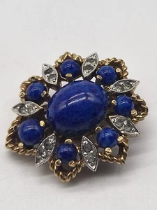 VTG Single Clip On Earring Gold Tone Faux Lapis Lazuli Cabochons - Bild 1 von 8