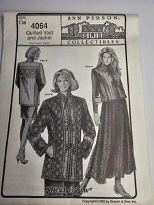 Ann P. Stretch & Sew Quilted Vest/Jacket Sewing Pattern VINTAGE '95 Unused-QP4 - Picture 1 of 3
