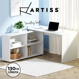 Artiss Computer Desk Bookshelf Swivelling Shelf Study Table Office White 130CM - Picture 1 of 8