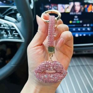 Llavero Bolso/Cartera Dije Rosa Brillante Estrás Labio Llavero Nuevo - Imagen 1 de 8