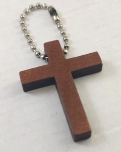 Mini Wooden Cross Keychain Wood Key Chain Keyring Ring Bag Charm - Picture 1 of 2