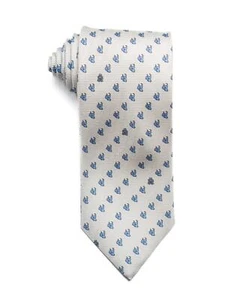 Dunhill London $215 New White Blue Animal Print Silk Tie 3.2” Made in Italy - Picture 1 of 3