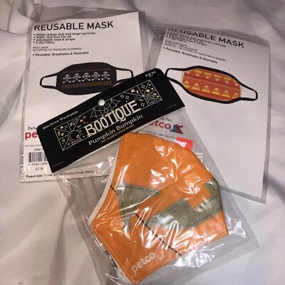 Lote de 3 mascarillas reutilizables de Halloween calabaza esqueletos caramelo maíz/WH2 Foto 1 de 4