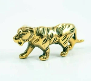 Vintage Small 3" Solid Brass Tiger Statue Sculpture Figurine Home Decor Ornament - Picture 1 of 11