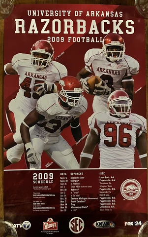 Arkansas Razorbacks SEC Football 2009 Schedule Poster Joe Adams D.J. Williams Cover