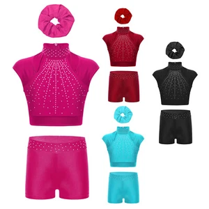Girls Outfit Performance Sets Gymnastics 3Pcs Sports Tracksuit Yoga Tank Tops - Picture 1 of 45