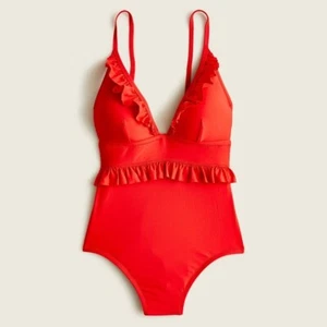 J Crew Ruffle deep-V one-piece swimsuit in BRIGHT CERISE Plus Size 24 - Picture 1 of 3
