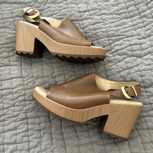 Dr Scholls Sz 8 Sandals Brown Leather Platform Slingback Shoes Wind Down - Picture 1 of 7