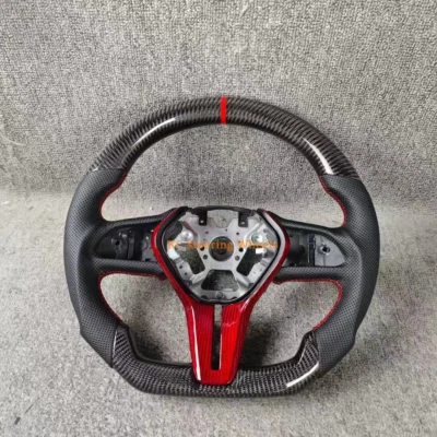 Volante de fibra de carbono línea roja cuero negro para Audi Q5 Q60 2014-2022 Foto 1 de 4