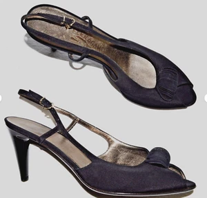SALVATORE FERRAGAMO SZ 10 B BLACK SLINGBACK 3" HEELS DRESS SHOES SANDALS ITALY - Picture 1 of 7