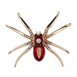 Spider Brooch Red / Gold Coloured Lapel Pin Quirky Horror Gothic Scary Arachnid - Picture 1 of 5