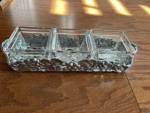 Vintage Arthur Court Aluminum Grape Vines Condiment Tray with 3 Glass Bowls ~11” - Picture 1 of 10
