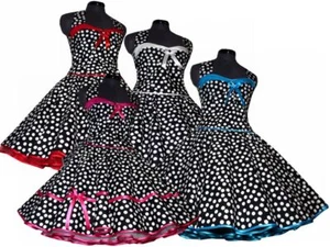 Vestido de baile años 50 moda enagua negro blanco puntos diferentes colores de cinta - Imagen 1 de 10
