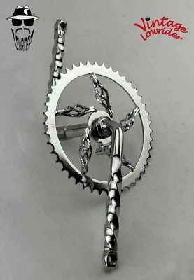 Vtg LOWRIDER 5 CAGE SPROCKET 44T & 6 1/2 TWISTED CRANK CRUISER BICYCLES CHROME - Image 1 of 2