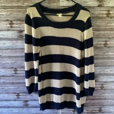 Suéter para mujer J Crew Factory talla XL mezcla de lino punto abierto rayas azules Foto 1 de 4