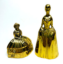 Vintage Set of 2 Cast Brass Lady Hand Bells Polished to a Antique Finish